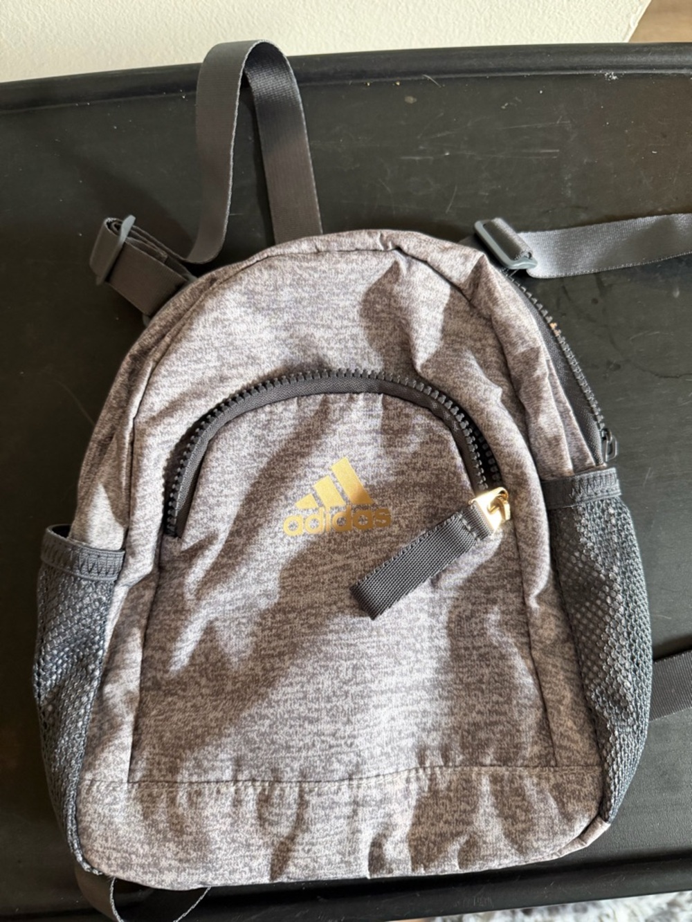 adidas Heather Gray Mini Backpack with Gold Logo